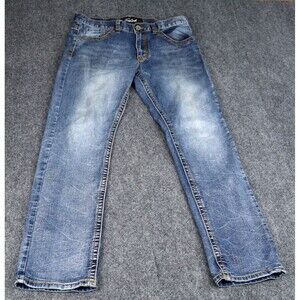 True Luck Jeans Mens 34x32 Blue Straight Leg Distressed Whiskered Workwear
